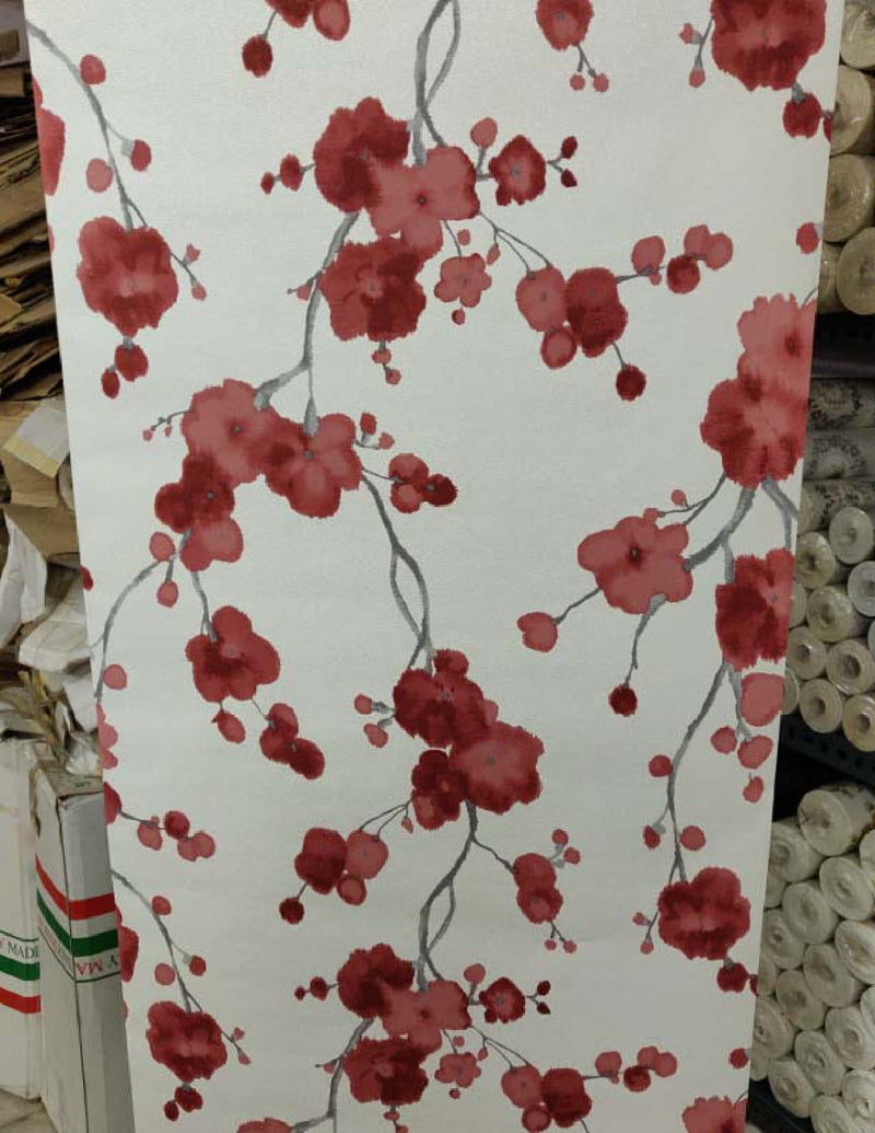 European 2 Red Flower Wallpaper Roll