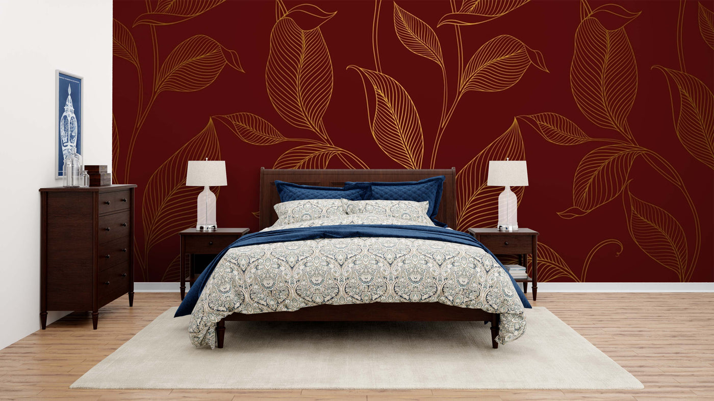 Solid Brown Leaf Pattern Wallpaper