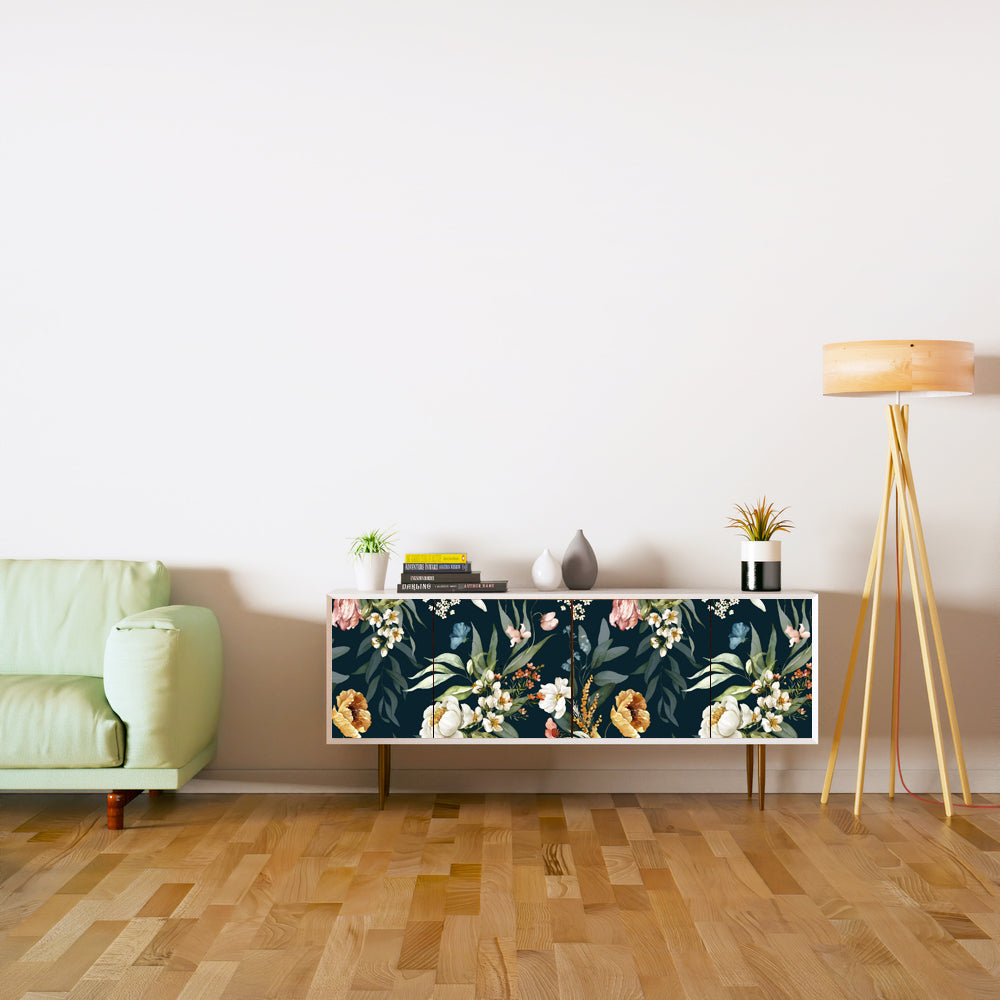 Florals In Green Self Adhesive Sticker For Cabinet