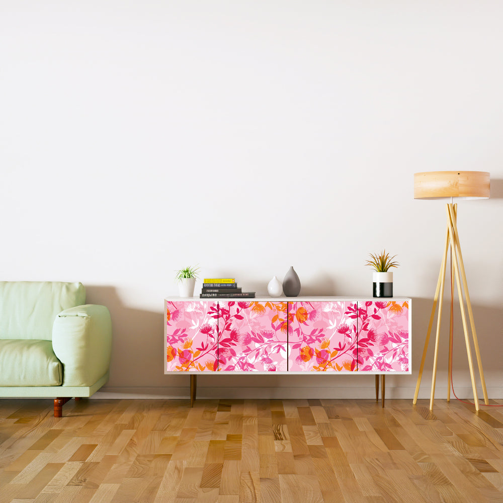Pink Flower Floral Self Adhesive Sticker For Cabinet