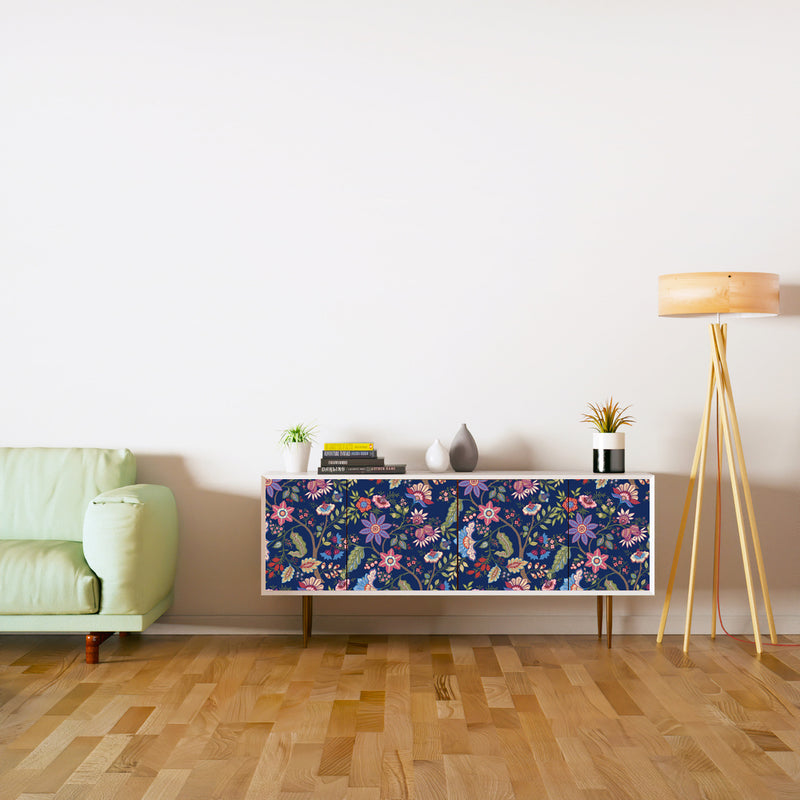 Flowers With Leaves Self Adhesive Sticker For Cabinet