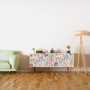 Red And Blue Floral Self Adhesive Sticker For Cabinet