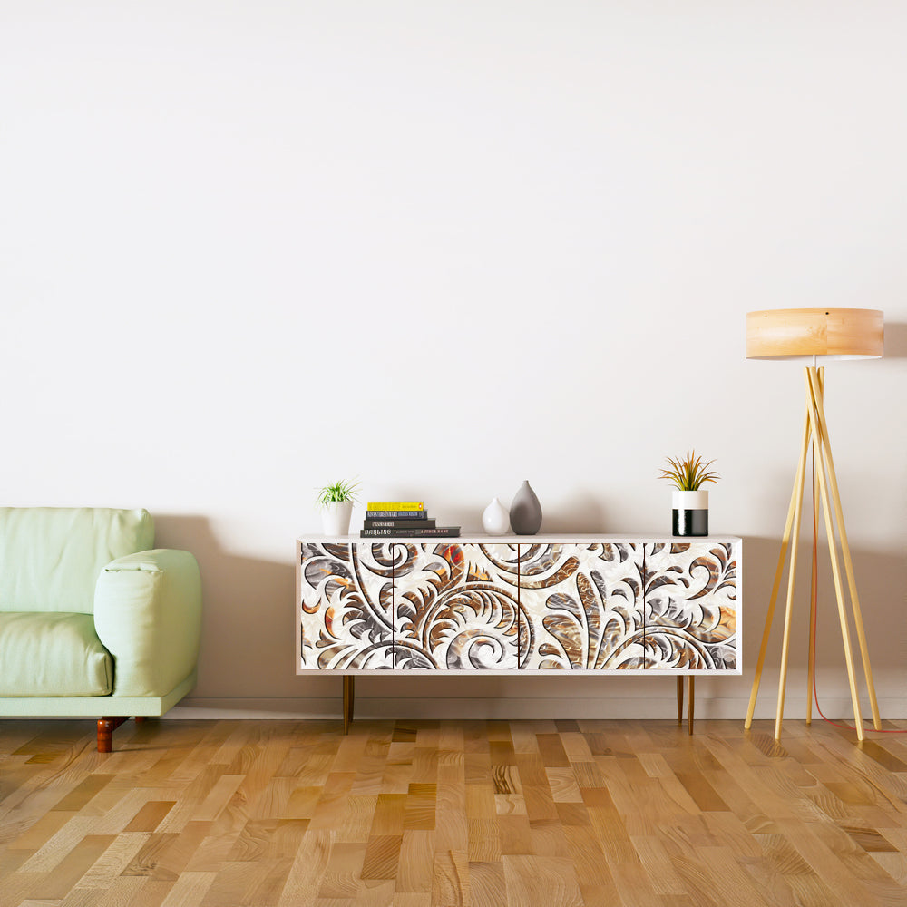 Brown White Design Self Adhesive Sticker For Cabinet