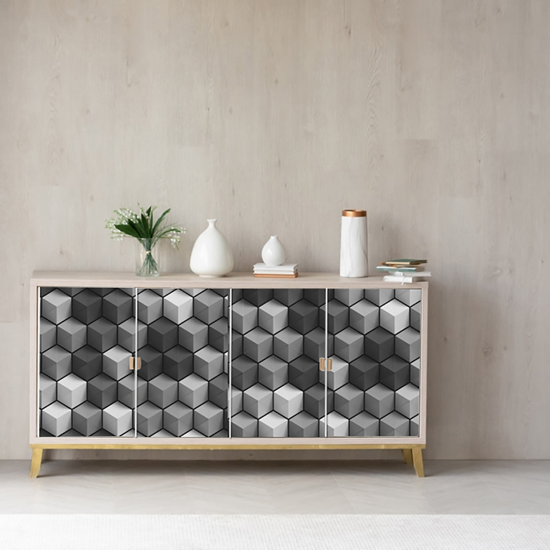 White Gray 3D Boxes Design Self Adhesive Sticker For Cabinet