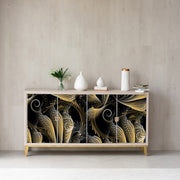 Black Yellow Floral Art Design Self Adhesive Sticker For Cabinet