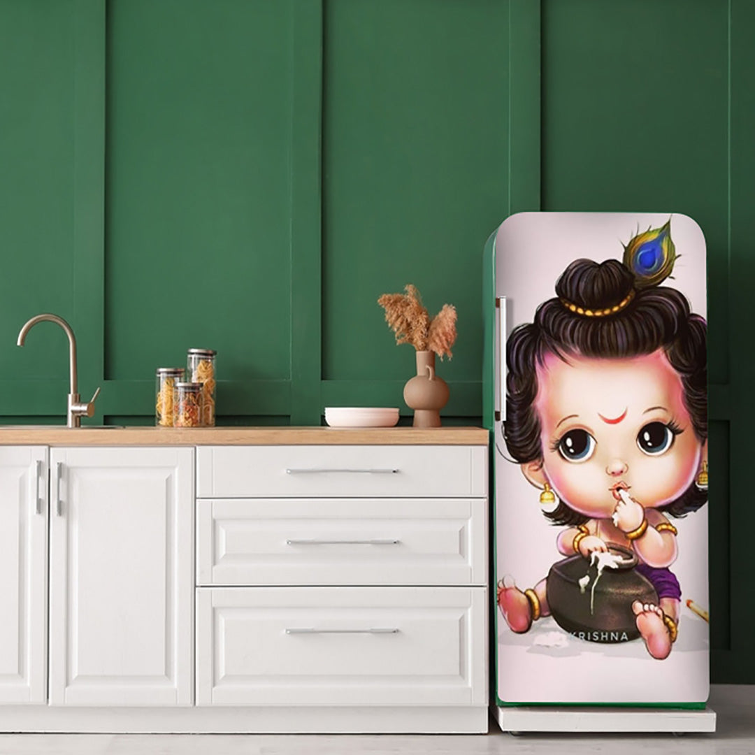 Little  Krishna Anime Self Adhesive Sticker For Refrigerator