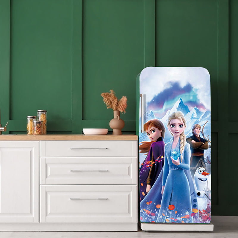 Elsa With Team Anime Self Adhesive Sticker For Refrigerator