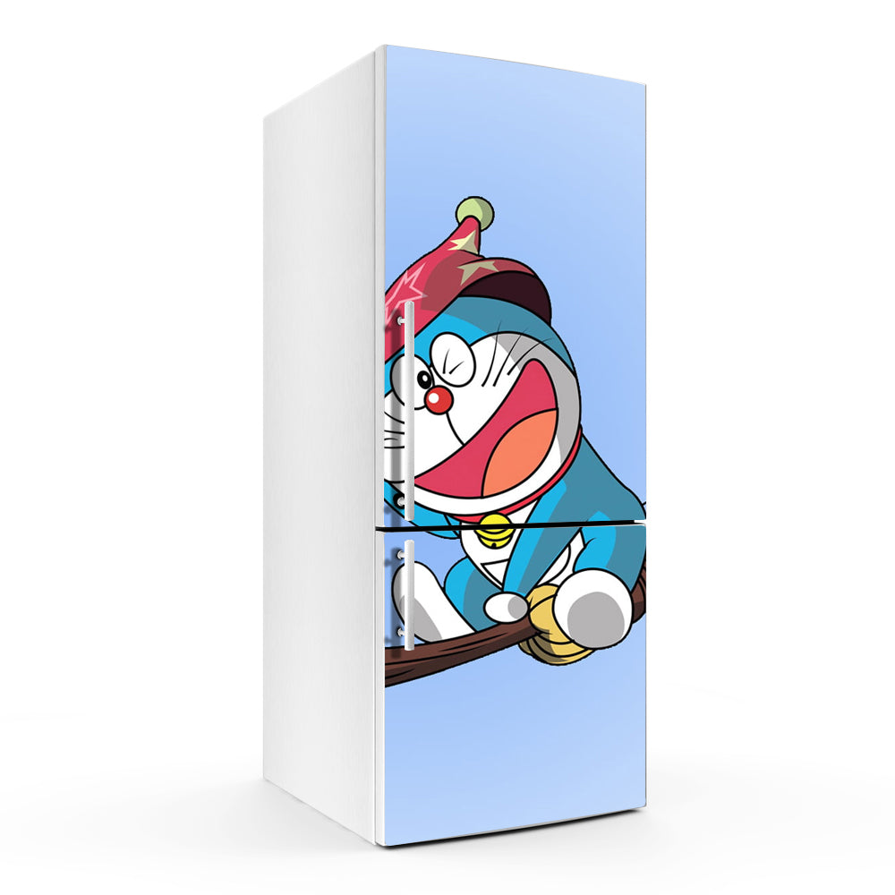 Doremon On Broom Self Adhesive Sticker For Refrigerator