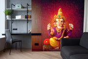 Ganpati With Golden Mukut Self Adhesive Sticker For Wardrobe