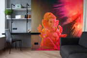 Ganpati With Pink Gulal Painting Self Adhesive Sticker For Wardrobe