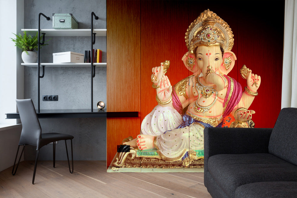 Beautiful Sitted Ganpati Painting Self Adhesive Sticker For Wardrobe