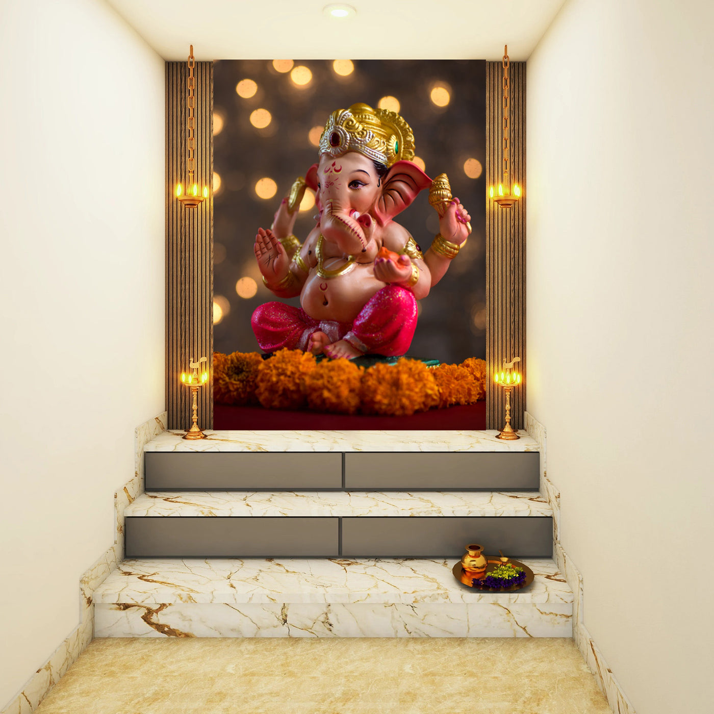 Ganpati In Lightning Background Self Adhesive Sticker Poster