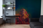 Beautiful Red Shaded Ganpati Painting Self Adhesive Sticker For Wardrobe