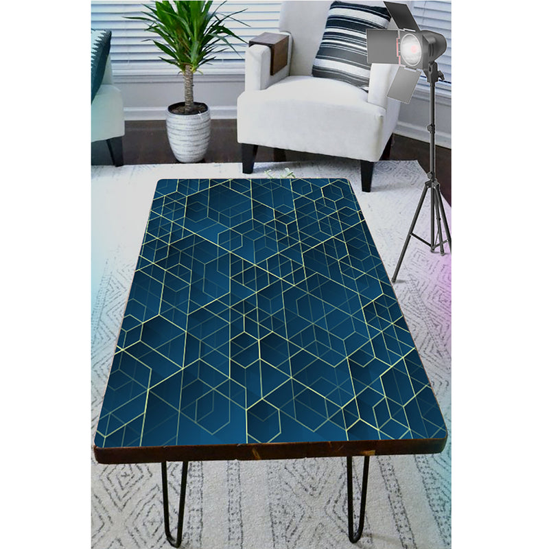 Golden Lines On Blue 3D Self Adhesive Sticker For Table