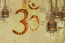 Glowing Golden Om Pooja Room Wallpaper