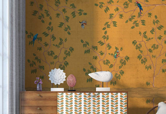 Golden Tranquility Chinoiserie Wallpaper