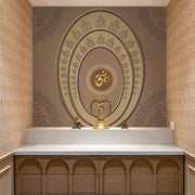 Golden Om Pooja Room Wallpaper
