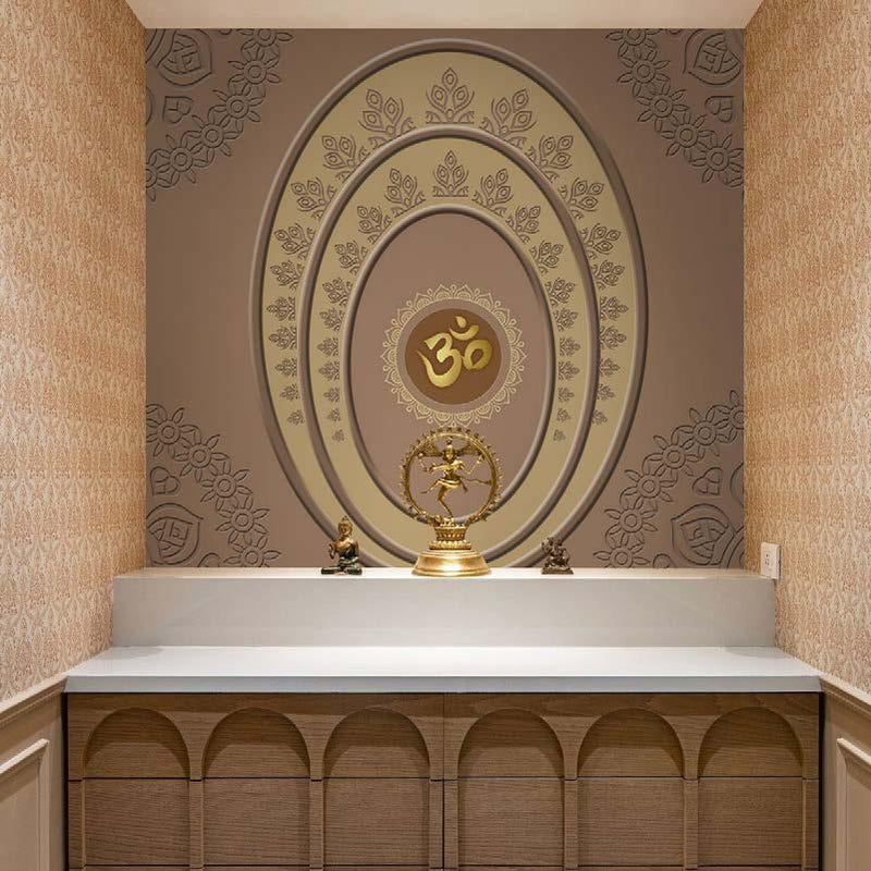 Golden Om Pooja Room Wallpaper