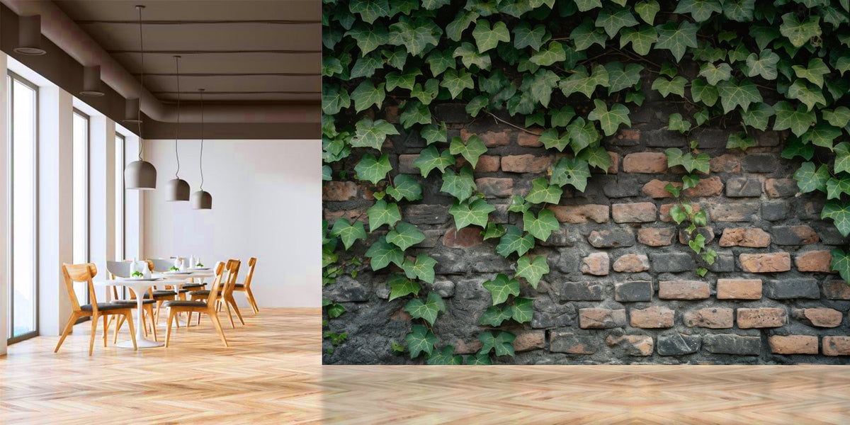 Green Leaves Pattern Brick Wallpaper