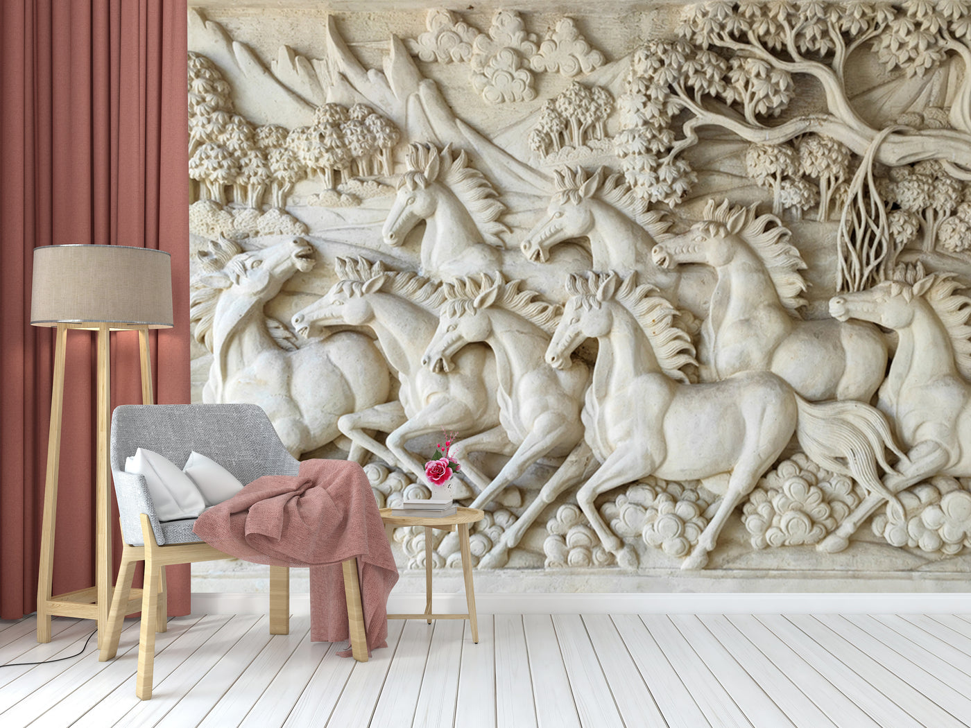 Beautiful White Mural Horse Wallpaper