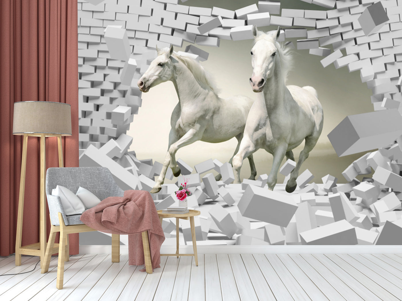 Brick Pattern Horse Wallpaper