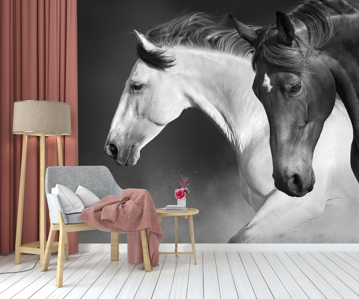 Alluring White And Black Horse Wallpaper