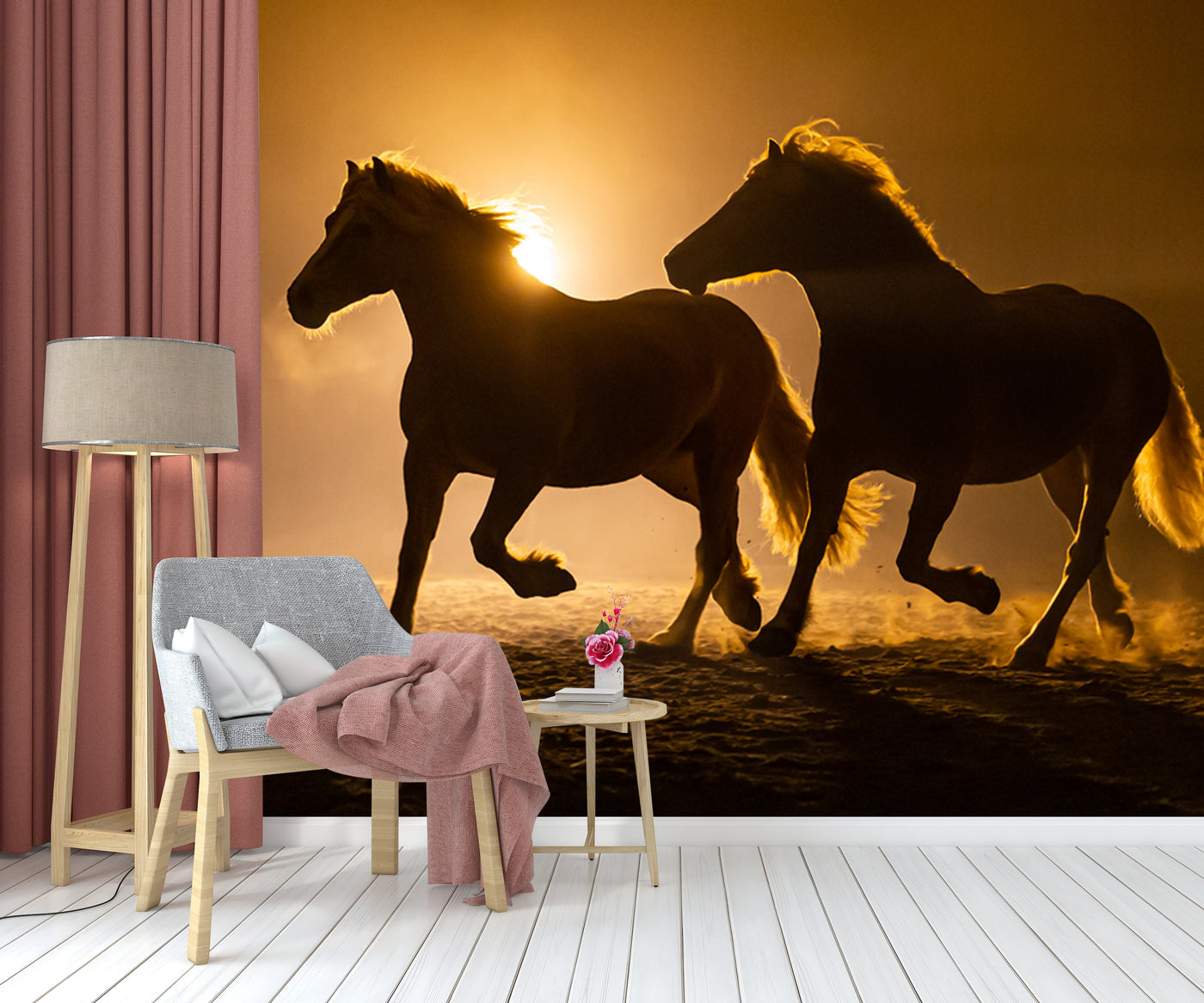 Glowing Sun Scenery Horse Wallpaper