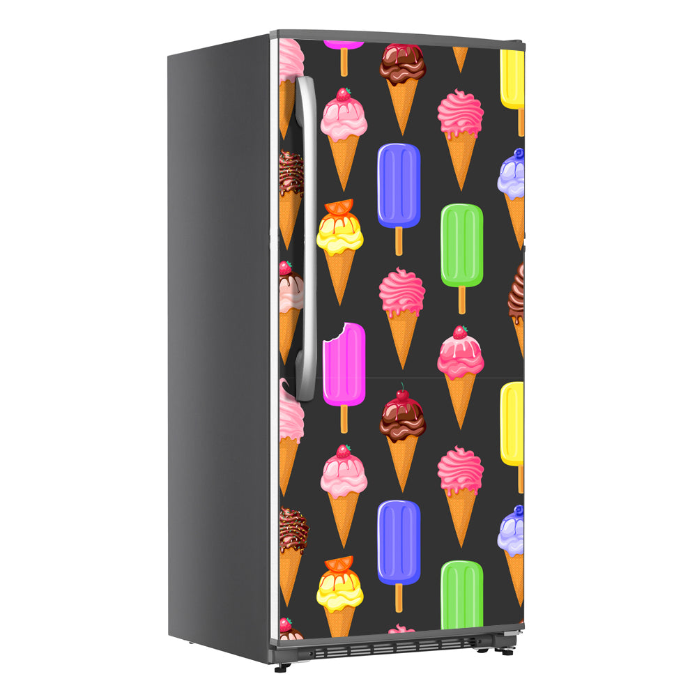 Ice Creams On Gray Art Self Adhesive Sticker For Refrigerator