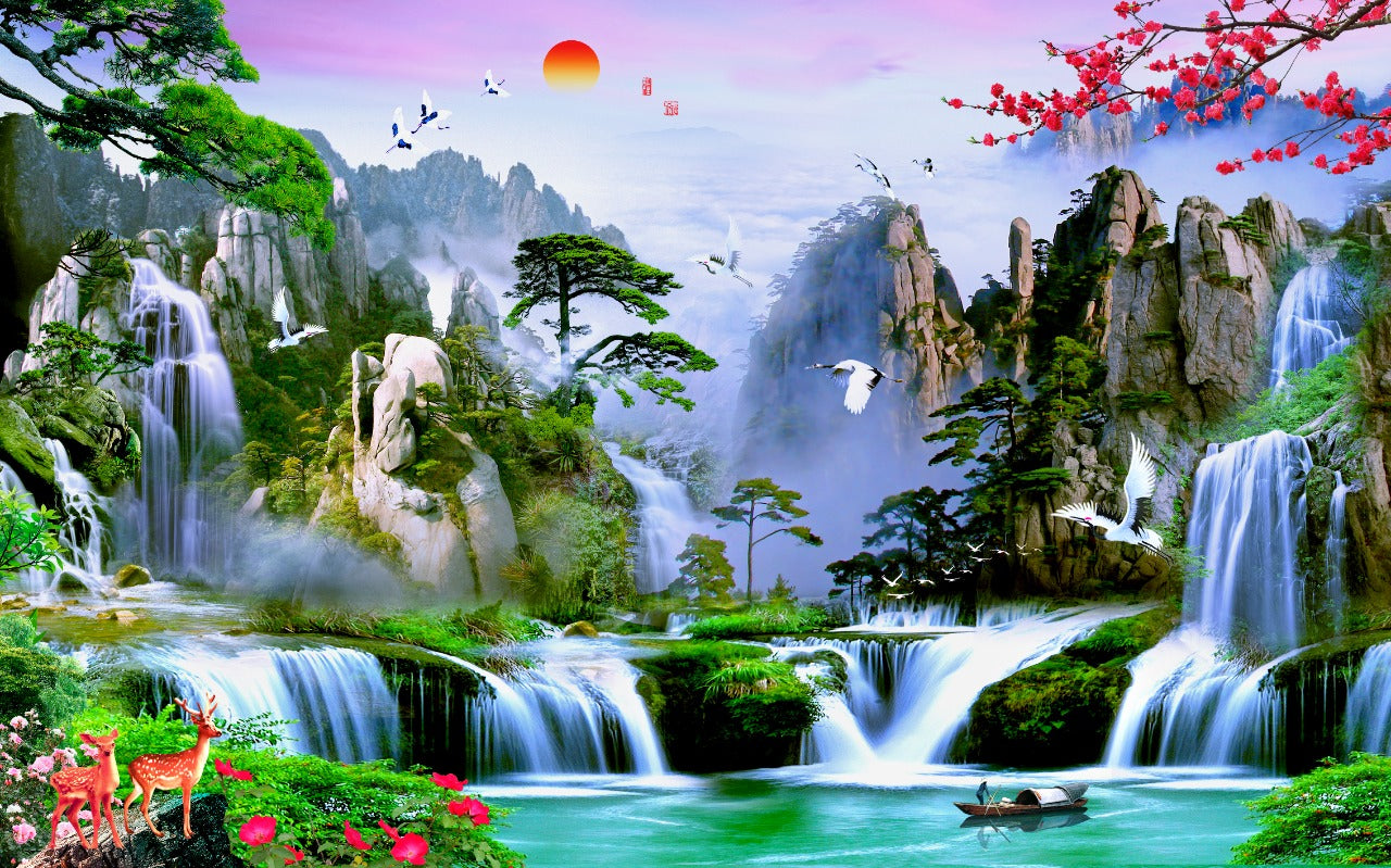 Forest Waterfall Customised Wallpaper for wall