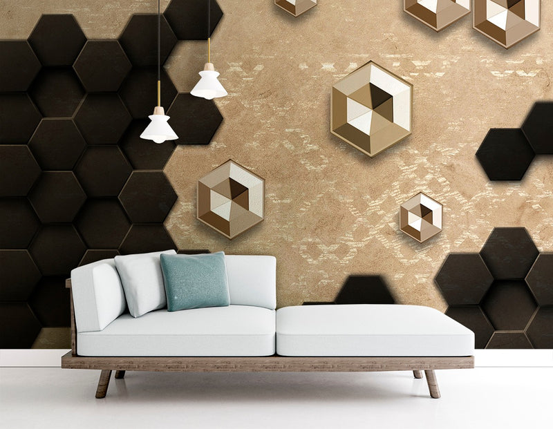 Hexagonal Brown Shades Customised Wallpaper for wall