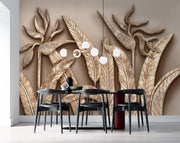 Wooden Textured Leaves Custimised Wallpaper for wall