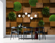 Wooden Block With Green Grass wall covering