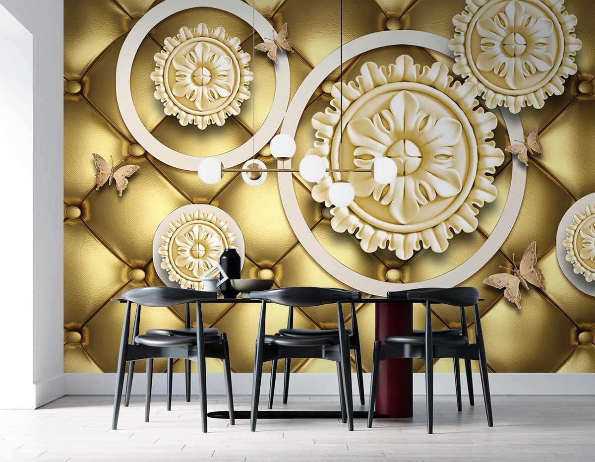 Flower Leather Look Background wall covering
