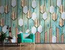 Blue Wooden Texture With Traditional Design wall covering