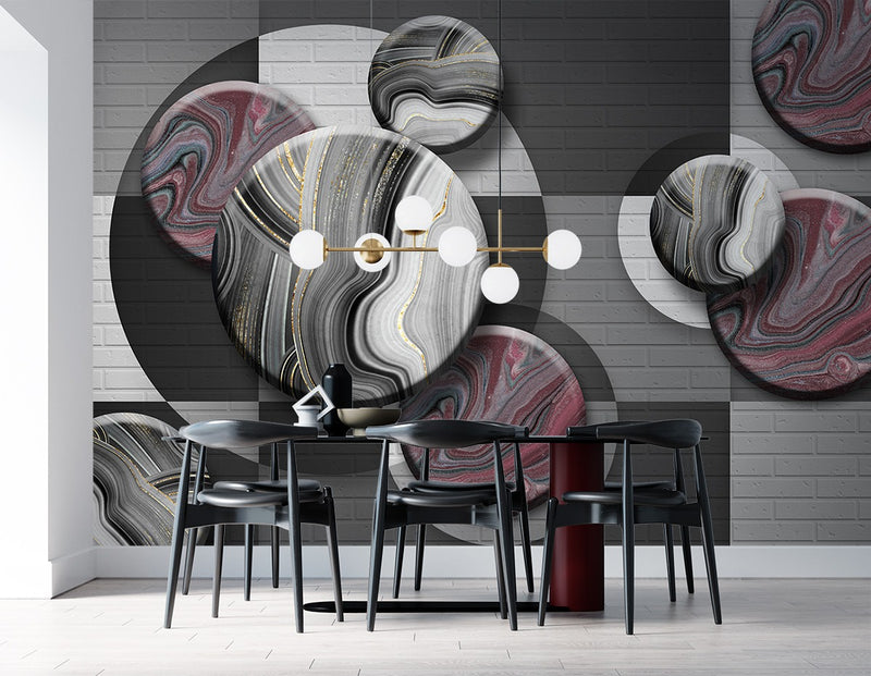 3D Black and White Round Design wall covering