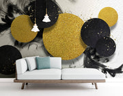 Golden, Black Glitter Circles wall covering