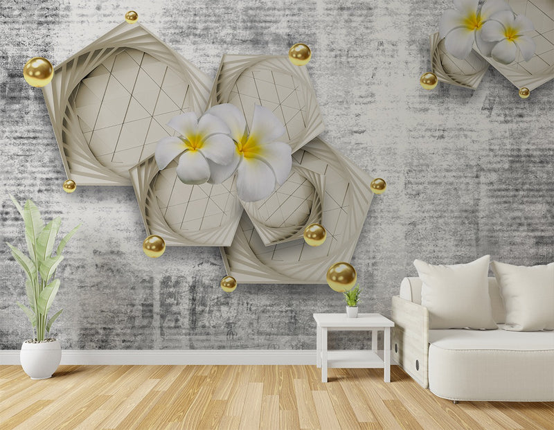 3D White Lily Flowers wall covering