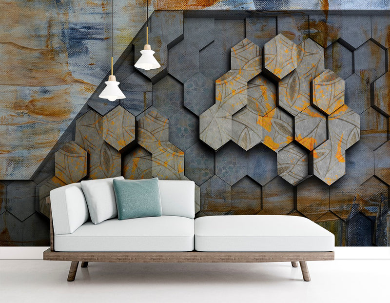 3D Canvas Textured Geometric Look wall covering