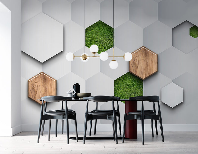 White and Brown Hexagonal With Grass wallpaper for wall