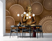 Circular Background Copper Finish Lord Buddha wallpaper