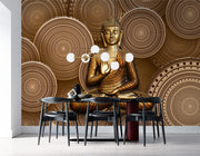 Circular Background Copper Finish Lord Buddha wallpaper