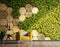 Hexagonal Wooden Texture With Green Grass wallpaper for wall