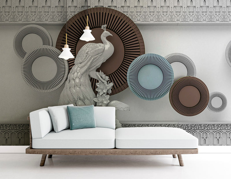 White Peacock Sculpture Look Customised wallpaper for wall