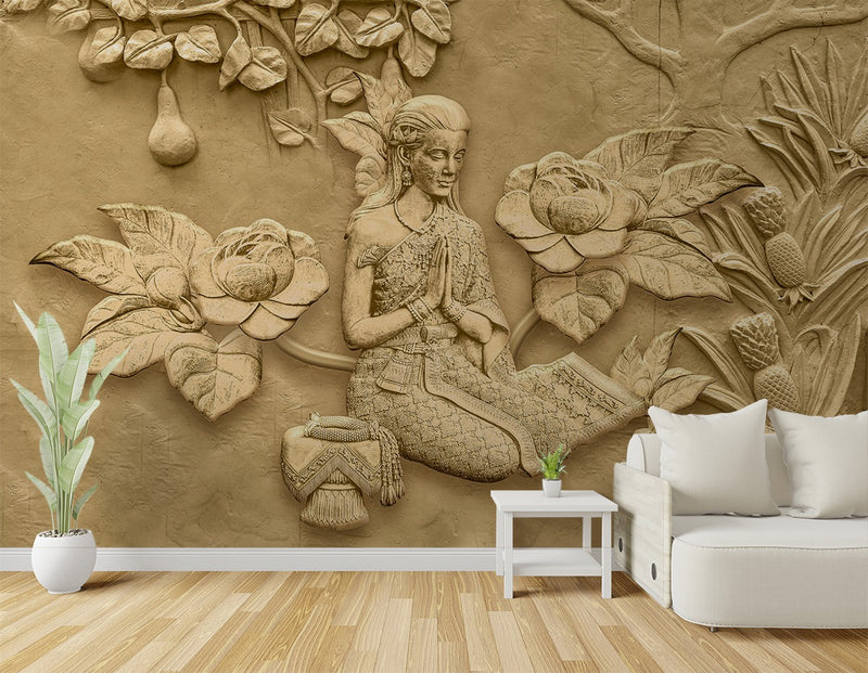 Brown Sculpture Of Woman In Forest wallpaper for wall