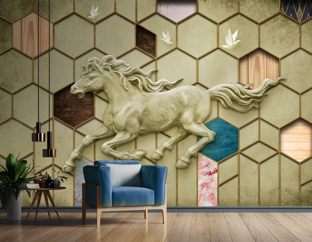 Running Horse at Geometrical Background wallpaper for wall