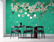 Green Background With White Flowers in Front wallpaper for wall