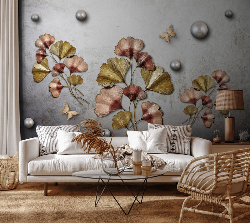 Metal Leaves Finish Customised wallpaper for wall