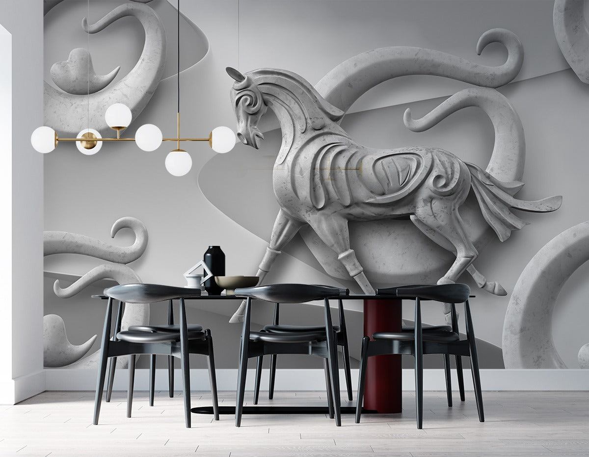 Grey Horse Sculpture Customised wallpaper for wall
