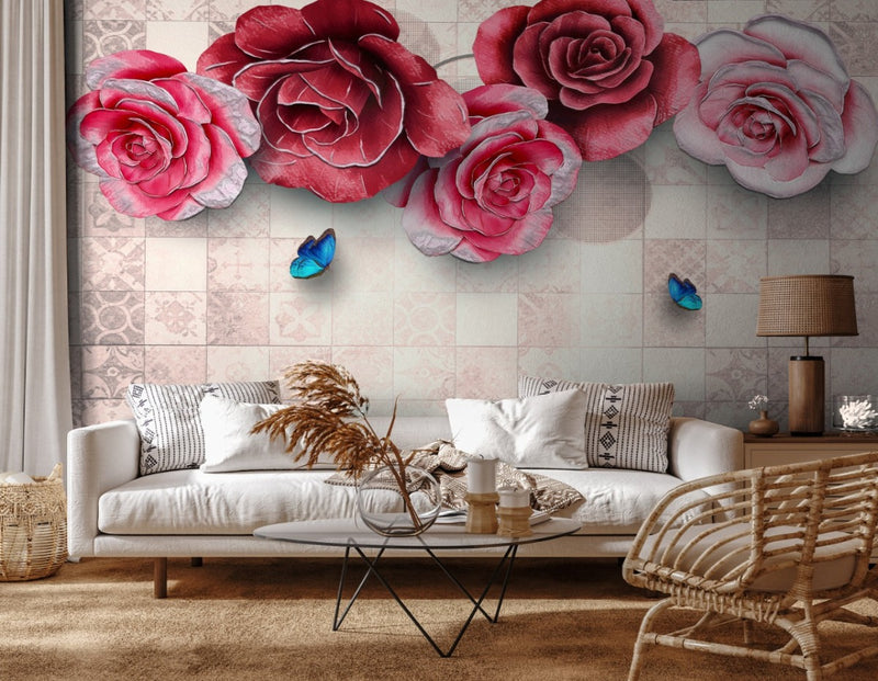 Pink Roses With Butterfly wallpaper for wall