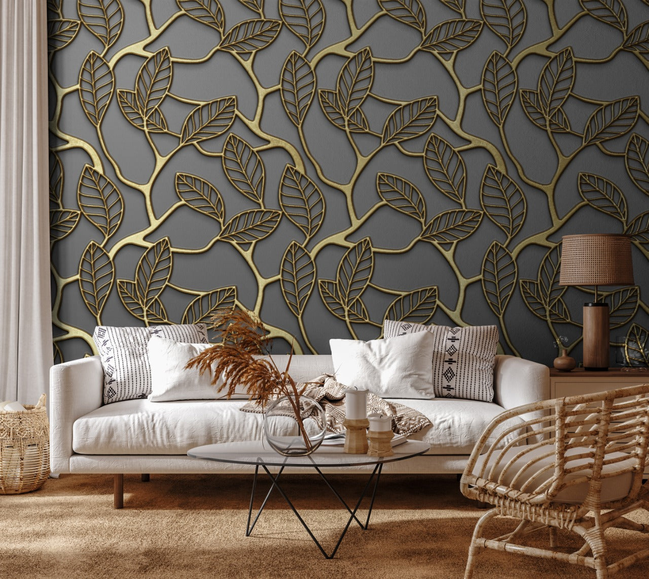 Metal Leaves With Grey Background wallpaper for wall